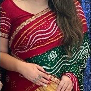 Red Green Saree with Gold Accents